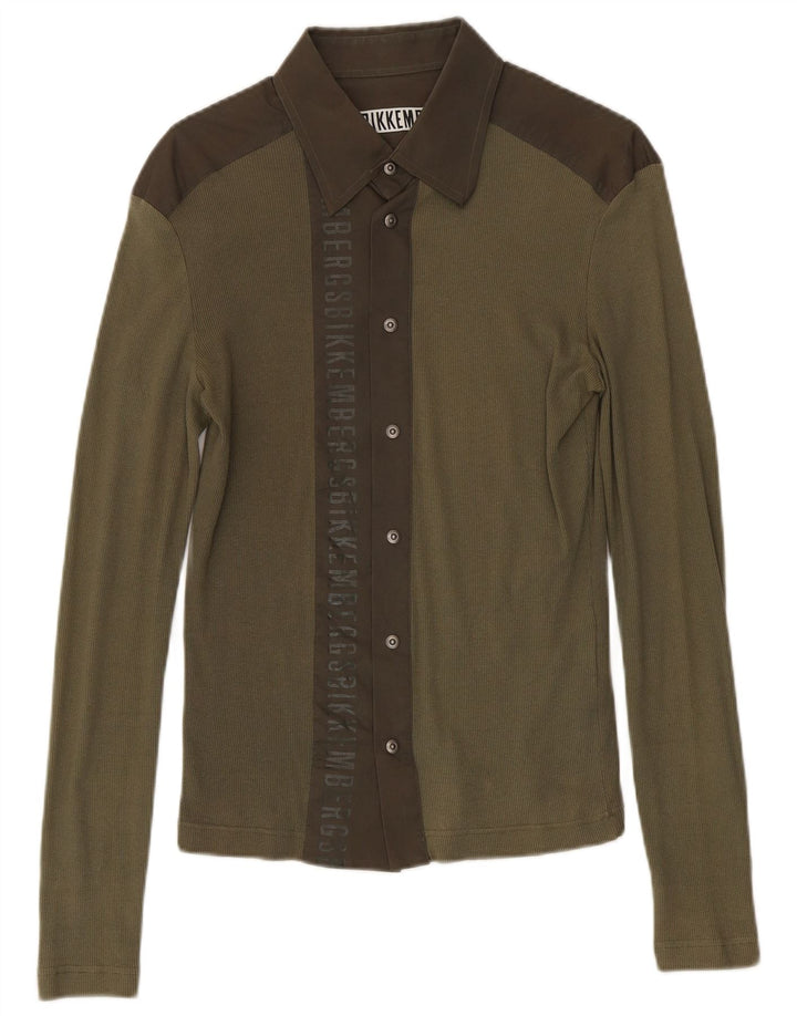 Bikkembergs Herre grafisk skjorte Medium Khaki Colourblock Bomuld