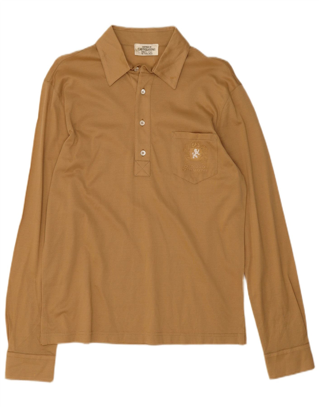 Vintage langærmet poloshirt til mænd, medium beige