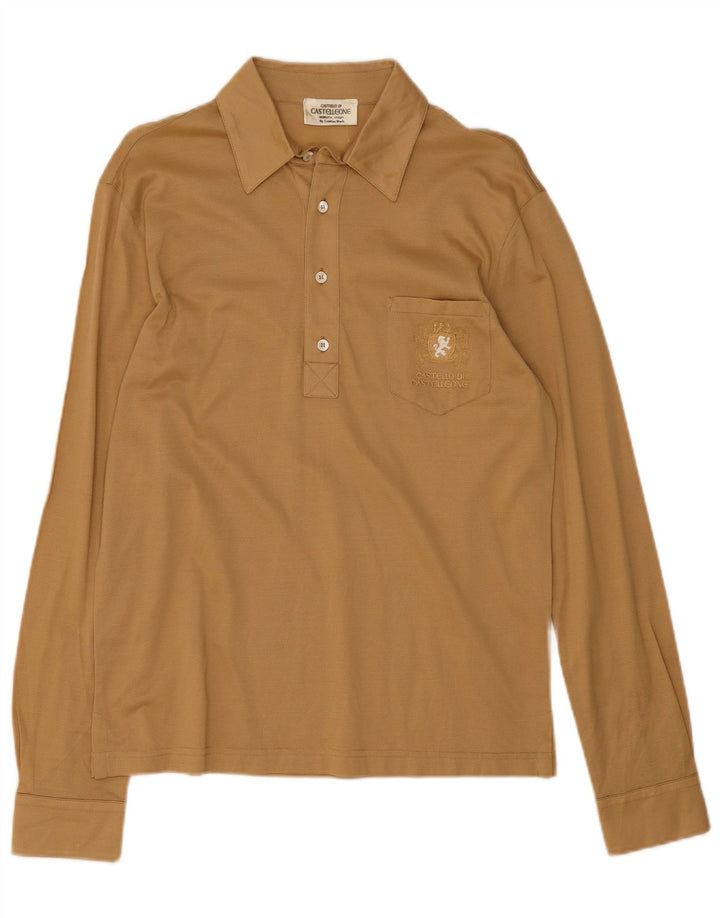 Vintage langærmet poloshirt til mænd, medium beige