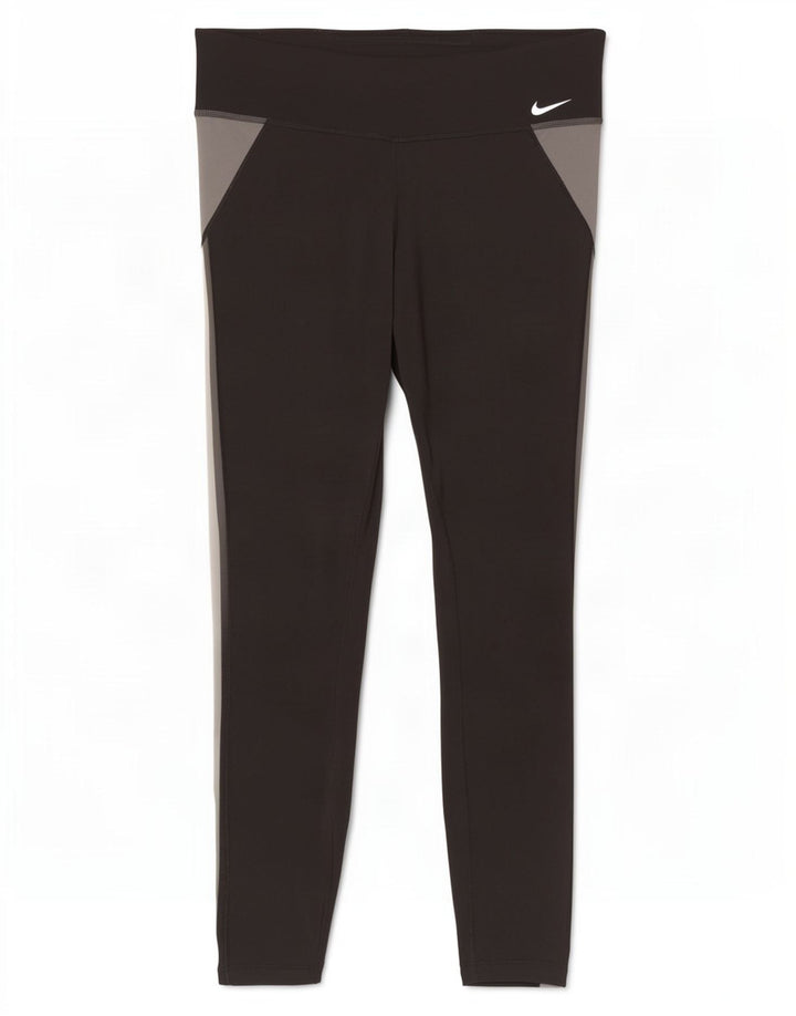 Nike Dame Dri Fit Leggings UK 16 Large Black Colourblock Polyester