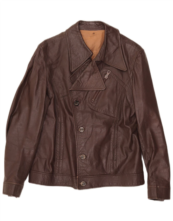 Vintage Mænd Læder Biker Jacket UK 34 XS Brun