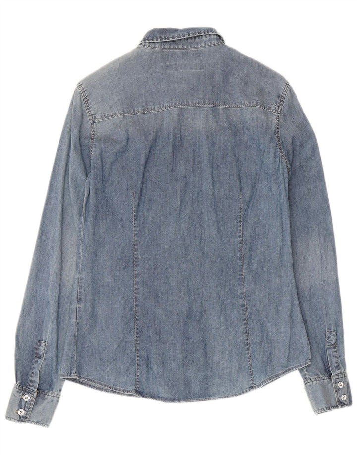 Zara Dame Denim Shirt UK 14 Stor Blå Bomuld