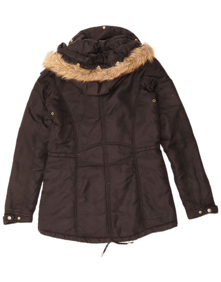 Zara Dame Trafaluc Hooded Windbreaker Jacket UK 10 Small Black Polyester