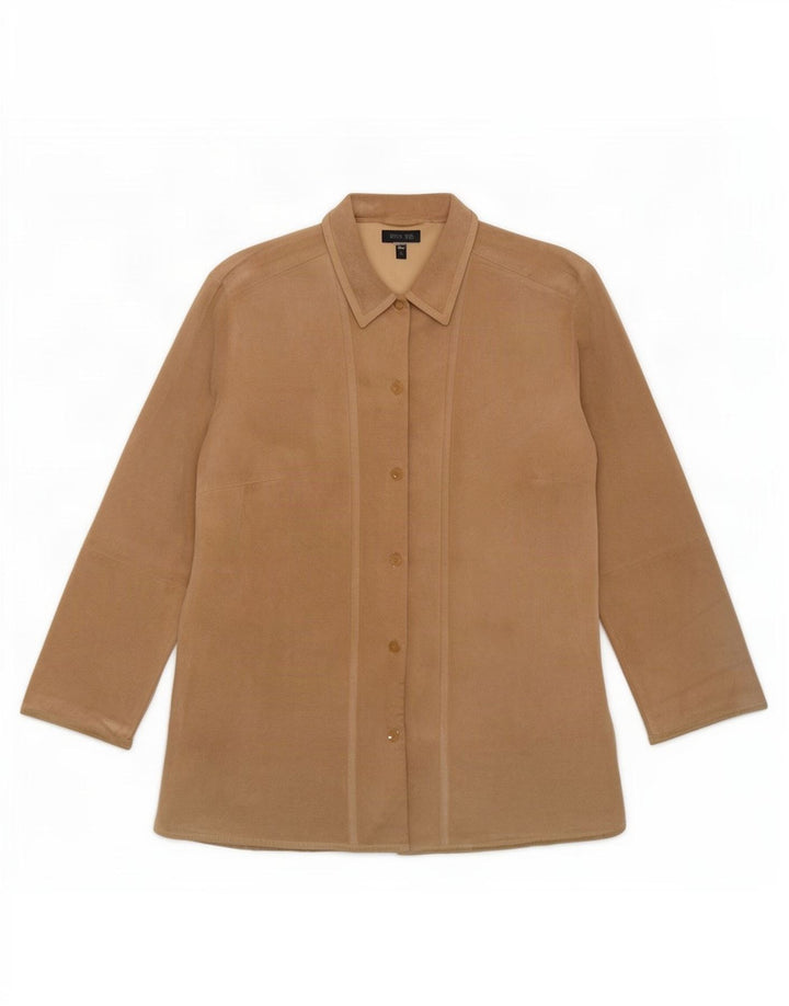 SAMOON Dame Overshirt Ruskindsskjorte UK 20 2XL Beige Læder