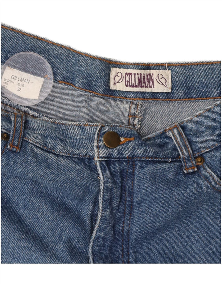 VINTAGE Womens High Waist Denim Shorts W32 Medium Blue Cotton