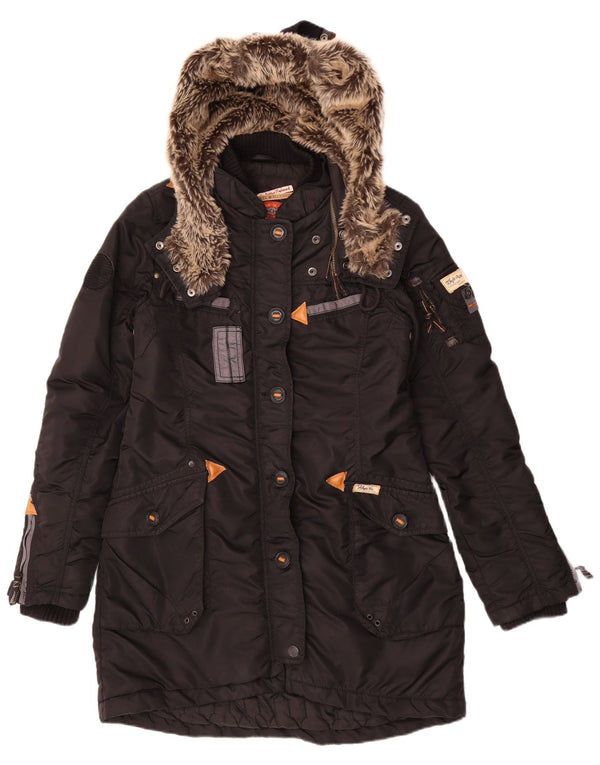 KHUJO Polstret frakke med hætte til kvinder UK 14 medium sort polyester