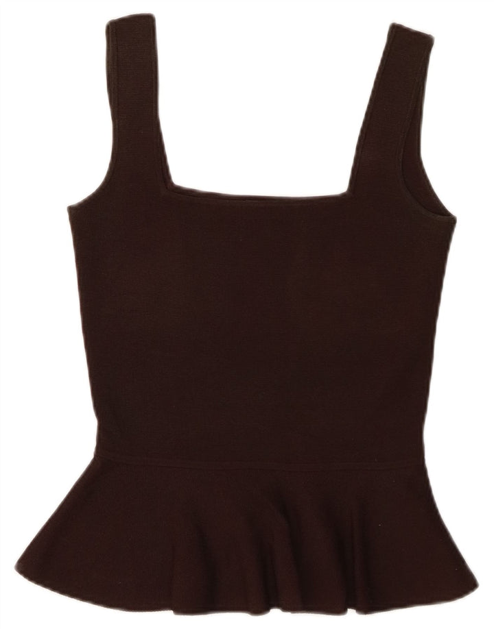 Massimo Dutti Dame ærmeløs bluse Top UK 8 Lille brun viskose