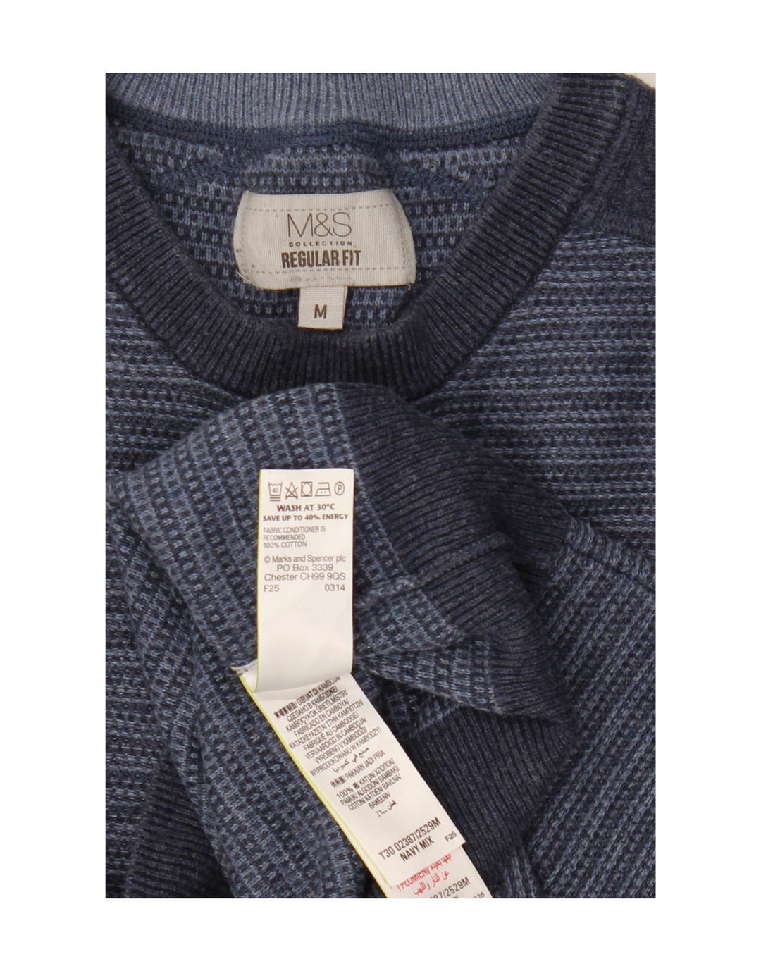 Marks & Spencer Herre sweater med rund hals, medium marineblå stribet