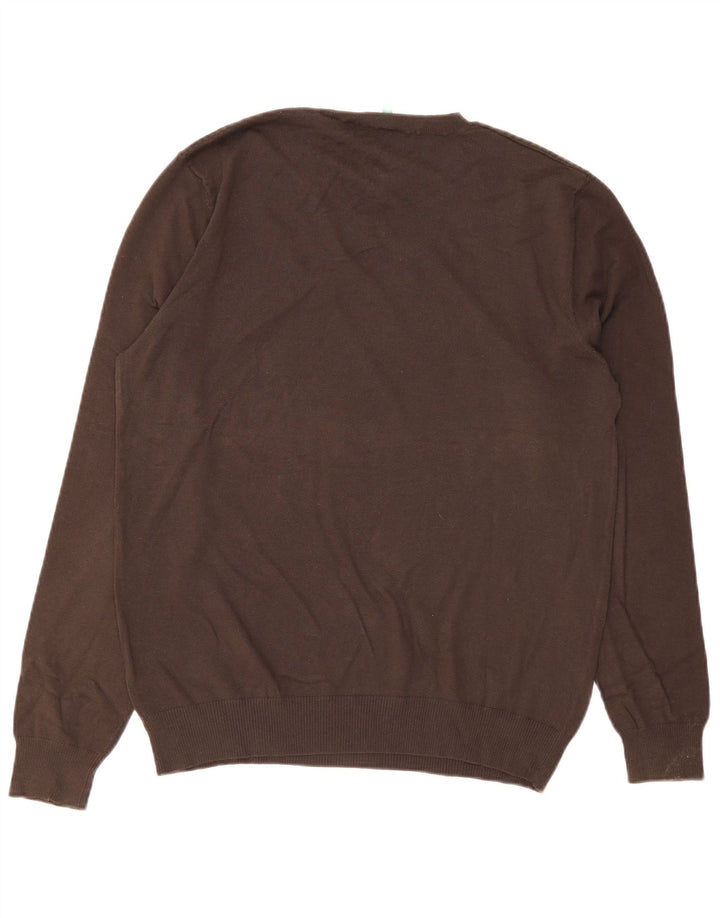 Benetton Herre V-hals sweater Stor brun bomuld