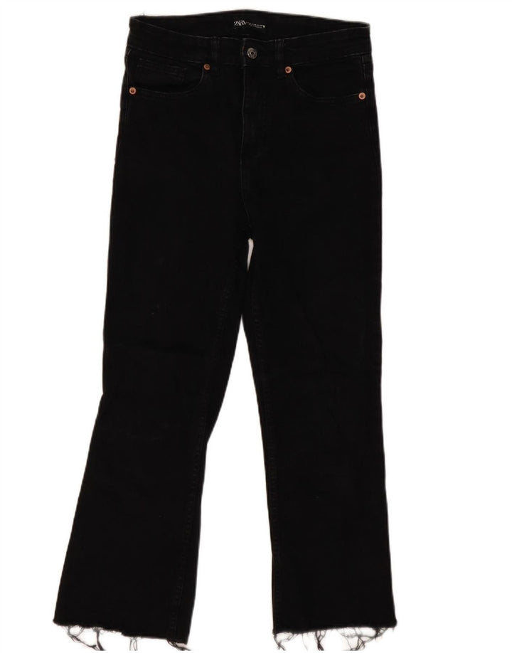 Zara Dame Cropped Jeans EU 40 Medium W30 L25 Sort Bomuld