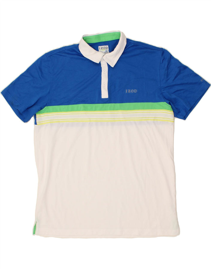 IZOD Mens Polo Shirt Large Blue Colourblock Polyester Vintage Izod and Second-Hand Izod from Messina Hembry 