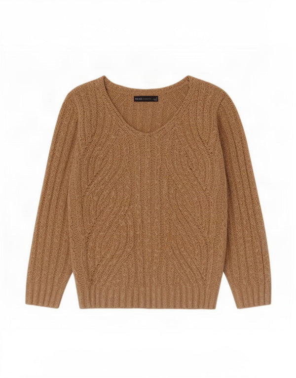 Marks & Spencer Dame V-hals sweater UK 14 Medium Beige Polyester