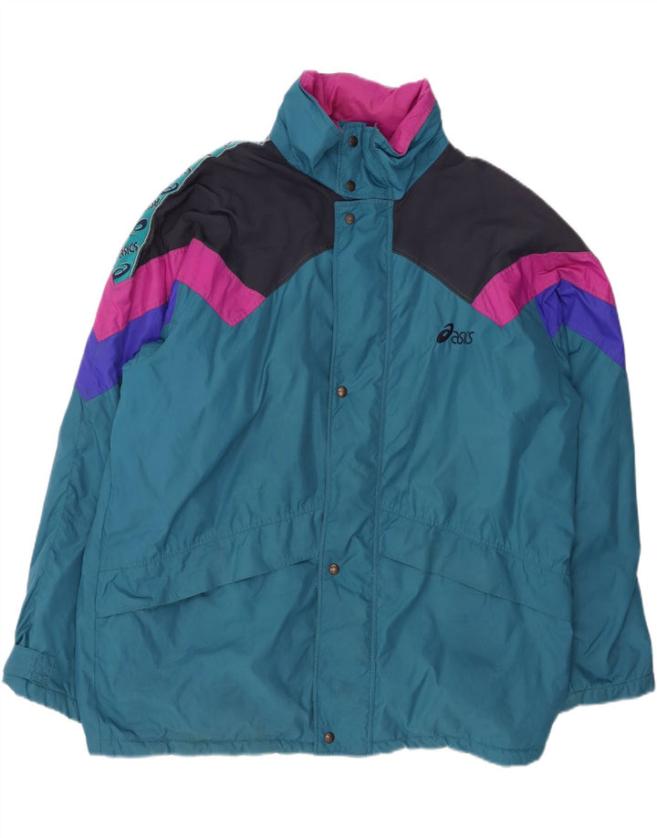 ASICS Windbreaker Jacket til mænd UK 42 XL Blå Colourblock Polyamid