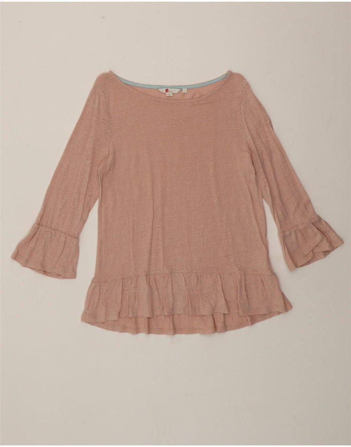 Boden Dame 3/4 ærmet bluse Top UK 8 Small Pink Linen