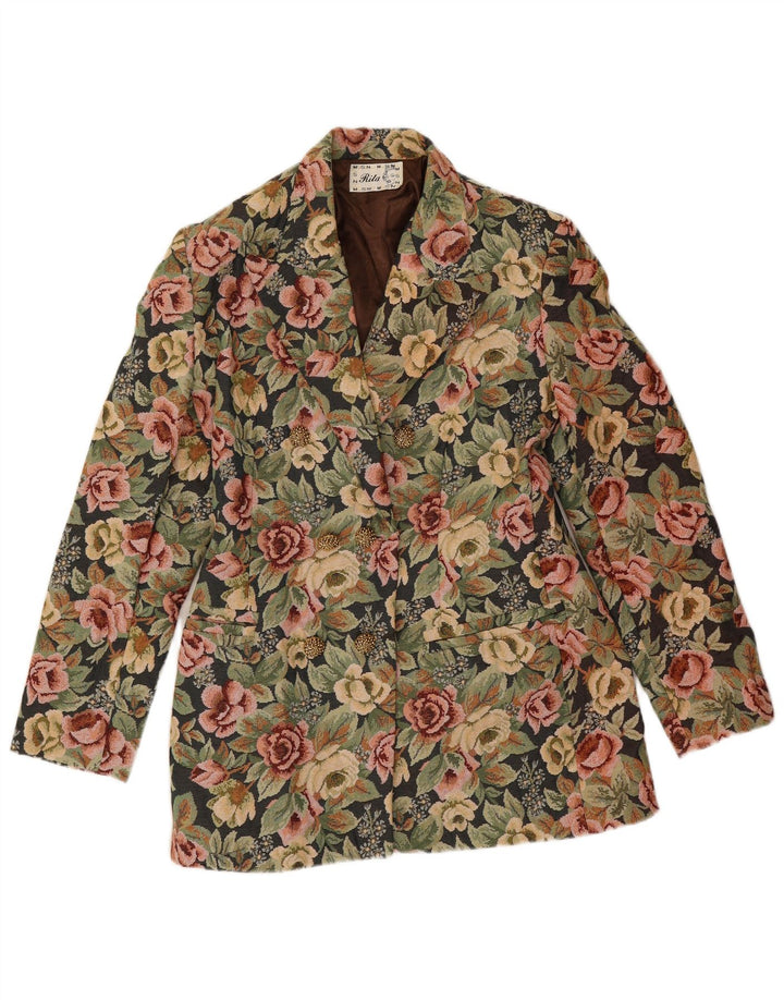 Vintage Dame Dobbeltradet Blazer Jacket UK 14 Medium Green Floral