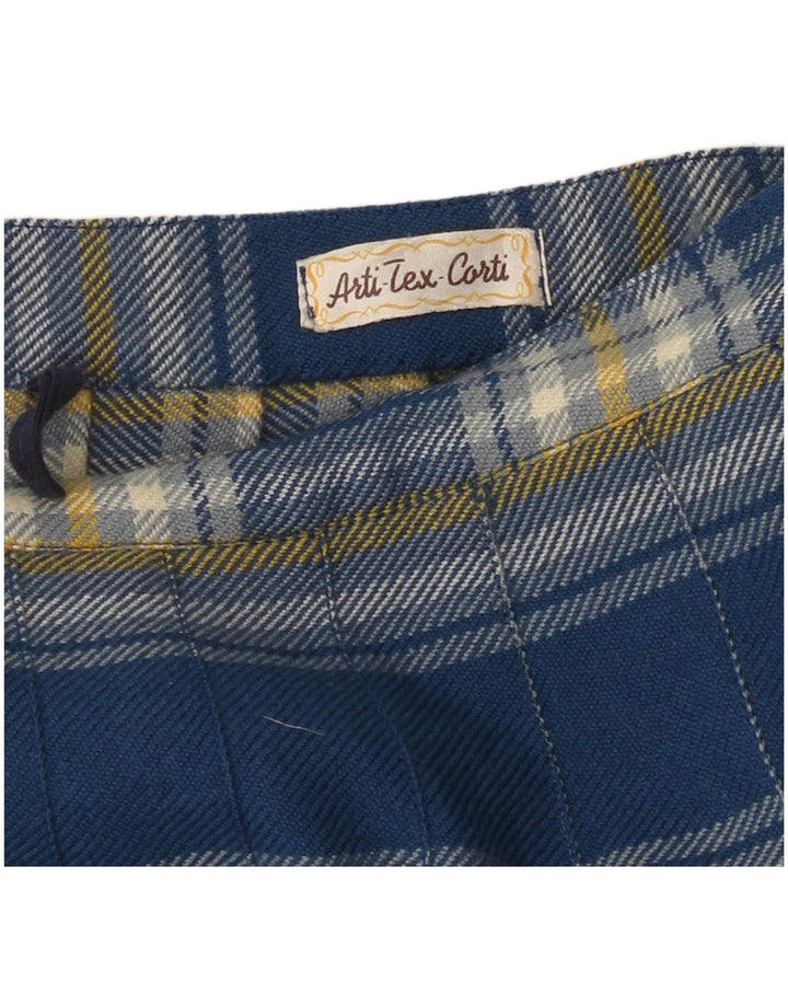 VINTAGE Kvinder Højtalje Plisseret A-Line nederdel W26 Lille Blå Plaid