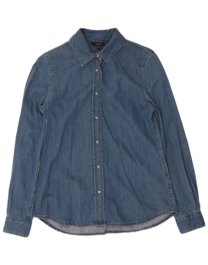 Massimo Dutti Dame Denim Shirt UK 10 Small Blue