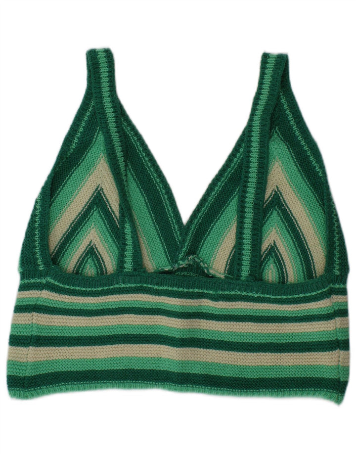 Zara Damestrik Crop Top Medium Grøn Stribet Bomuld