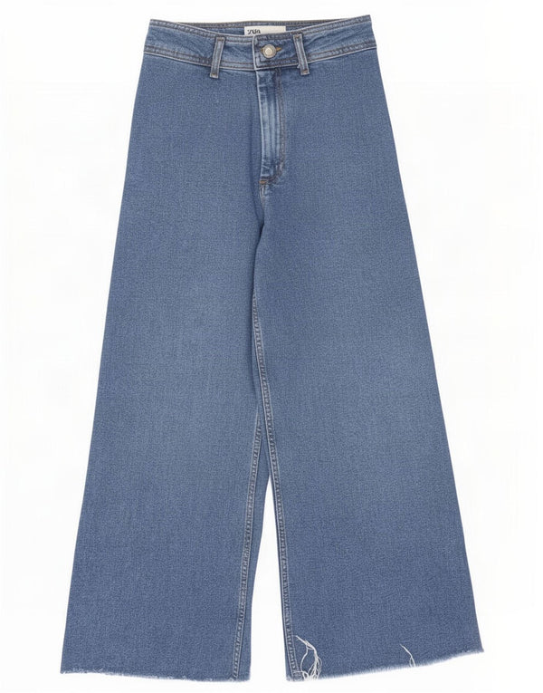 Zara Womens The Marine Crop Straight Jeans med brede ben EU 36 XS W26 L24 Blå