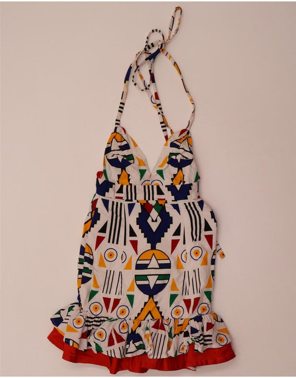 Vintage Kvinders Halter Dress UK 8 Small Multicolored Geometric