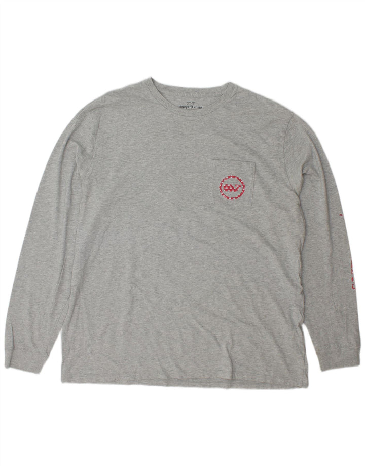 VINEYARD VINES Herre Grafisk Top Langærmet XL Grå Bomuld