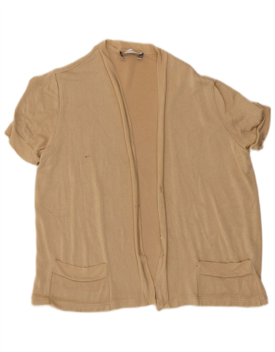 Max Mara Dame Kortærmet Åben Cardigan Sweater UK 14 Medium Beige