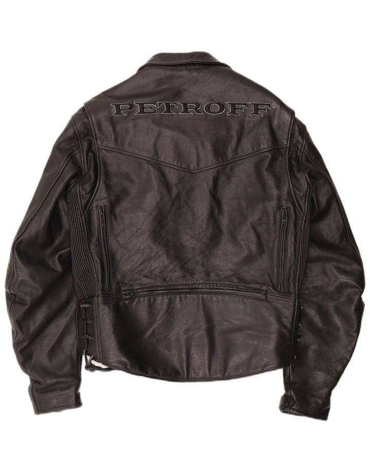 Herre grafisk læder Biker Jacket UK 42 XL Sort