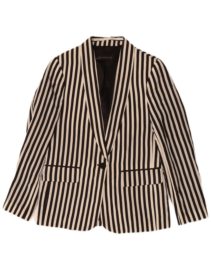 ZARA Blazerjakke med 1 knap til kvinder UK 12 Medium Sort nålestribet polyester