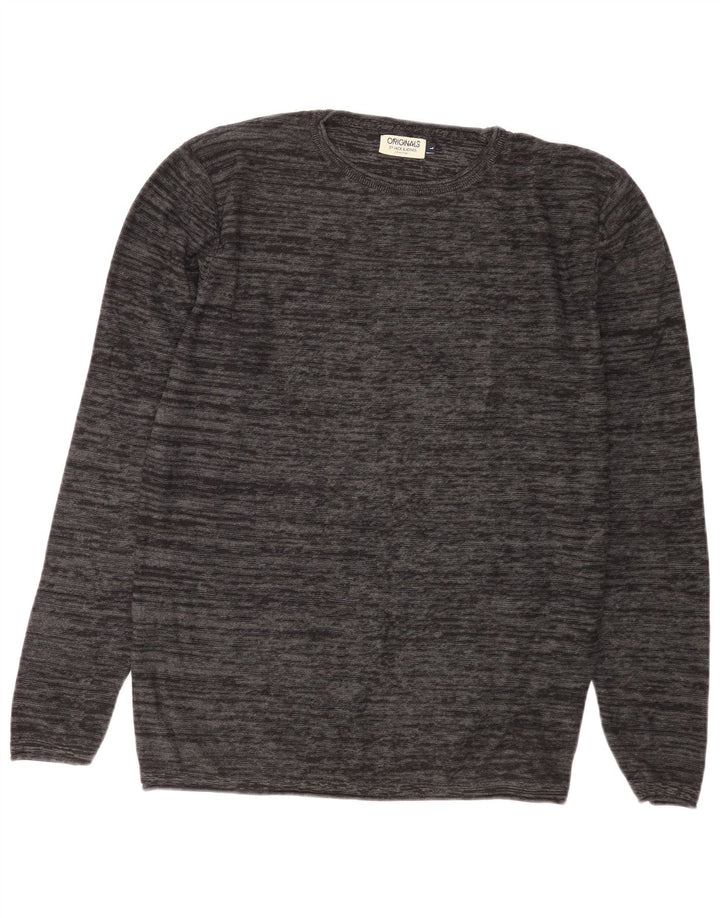 Jack & Jones Herre trøje med rund hals, stor grå flækket bomuld