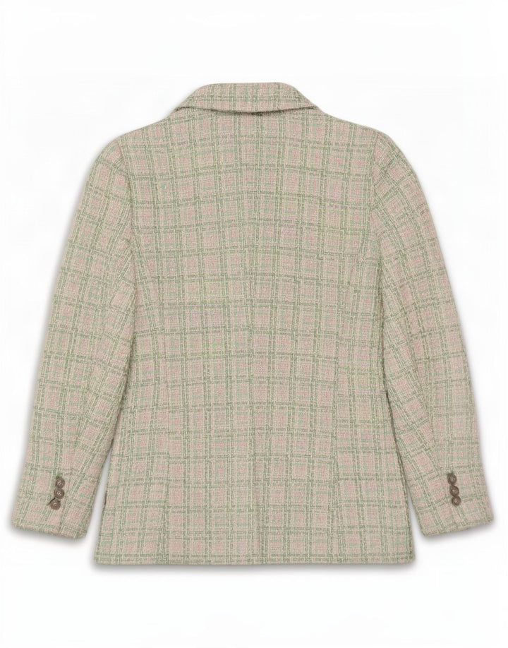 Zara Dame Dobbeltradet Blazer Jacket UK 12 Medium Green Check