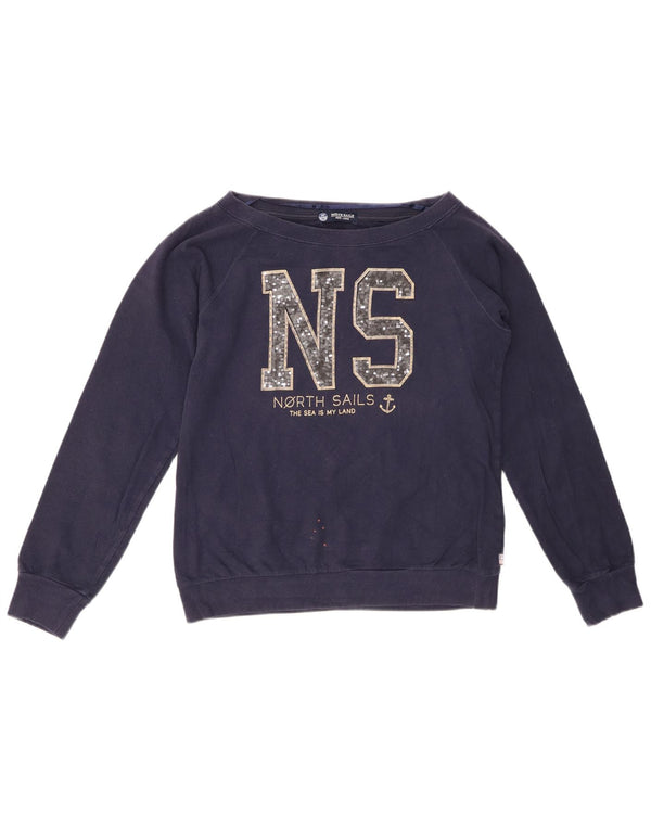 NORTH SAILS Dame Crop Graphic Sweatshirt Jumper UK 10 Small Navy Blue