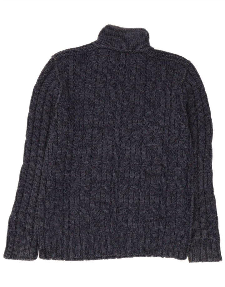 Fat Face Herre Zip Neck Jumper Sweater Medium Navy Blue Lammeuld