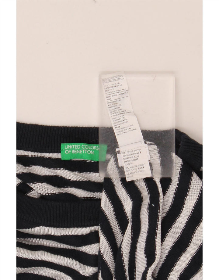 BENETTON Dame 3/4 ærmet bluse Top UK 10 Small Navy Blue Nautical