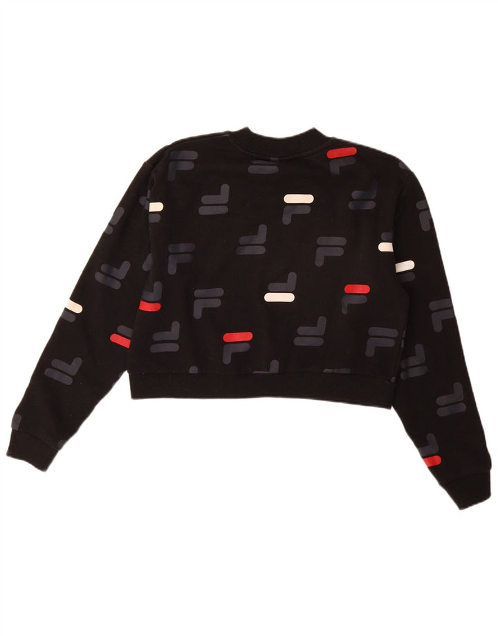 Fila Dame Oversized Grafisk Crop Sweatshirt Jumper UK 10 Lille Sort