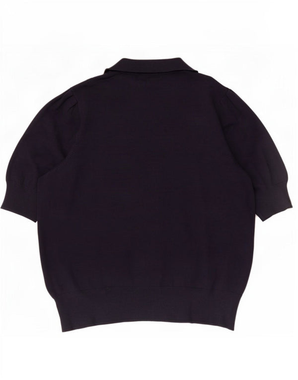Marks & Spencer Womens 1/2 Sleeve Polo Shirt UK 14 Medium Navy Blue Viscose