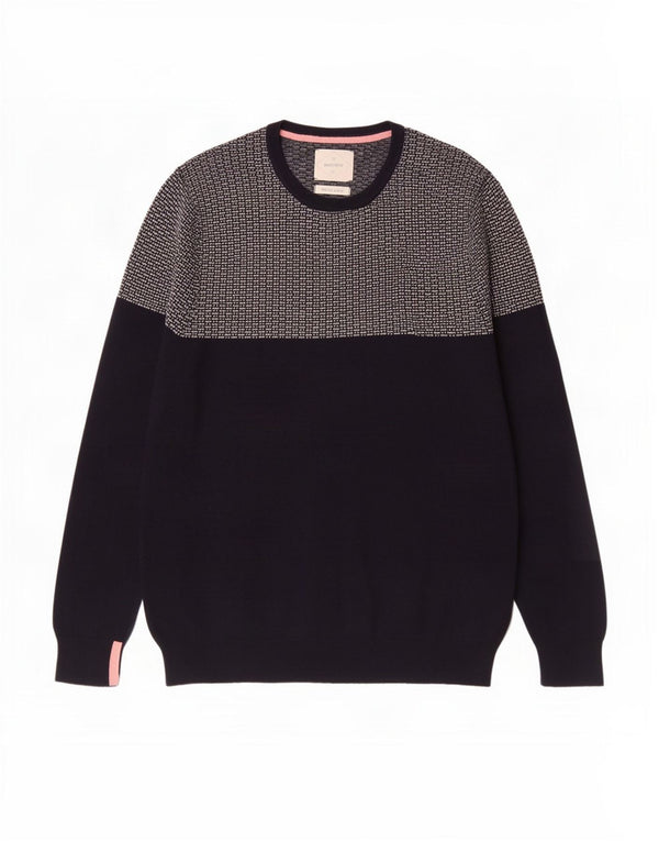 White Stuff Herre Crew Neck Jumper Sweater Large Navy Blue Colourblock