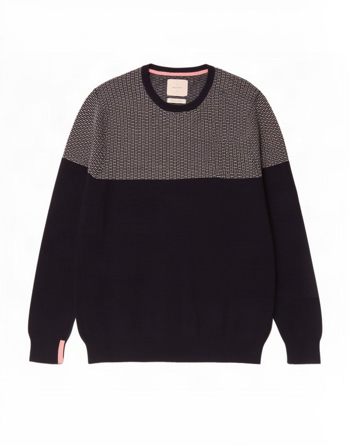 White Stuff Herre Crew Neck Jumper Sweater Large Navy Blue Colourblock