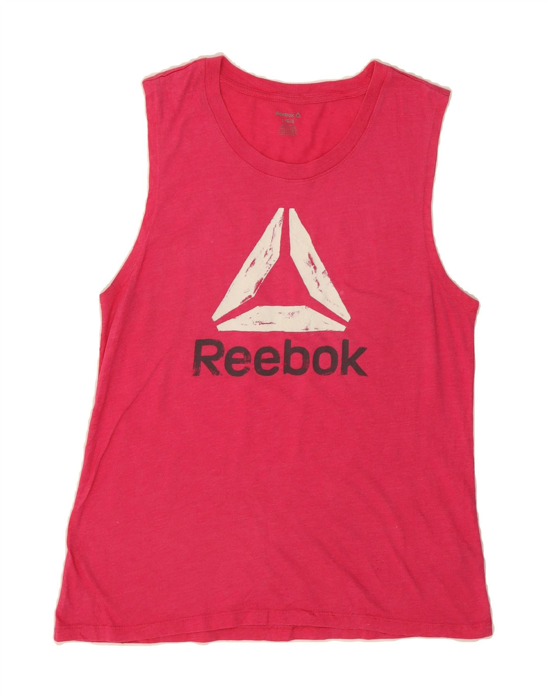 REEBOK Womens Graphic Vest Top UK 14 Large Pink Cotton Vintage Reebok and Second-Hand Reebok from Messina Hembry 