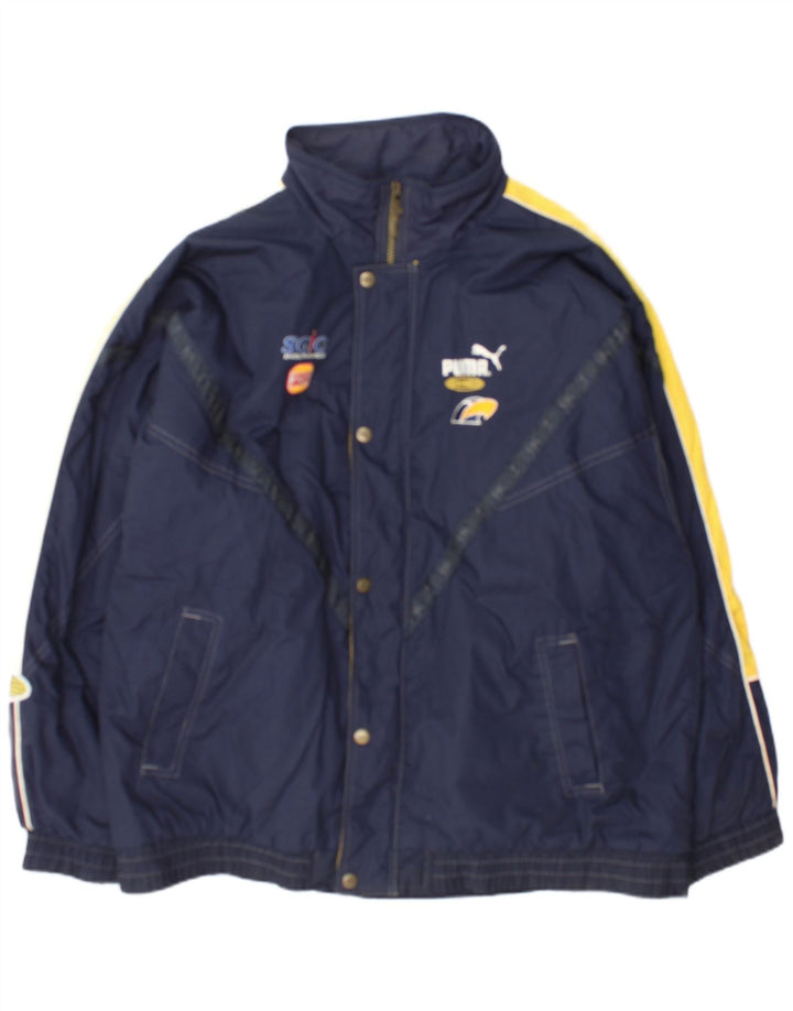 Puma Herre Graphic Windbreaker Jacket UK 42 XL Navy Blue Colourblock