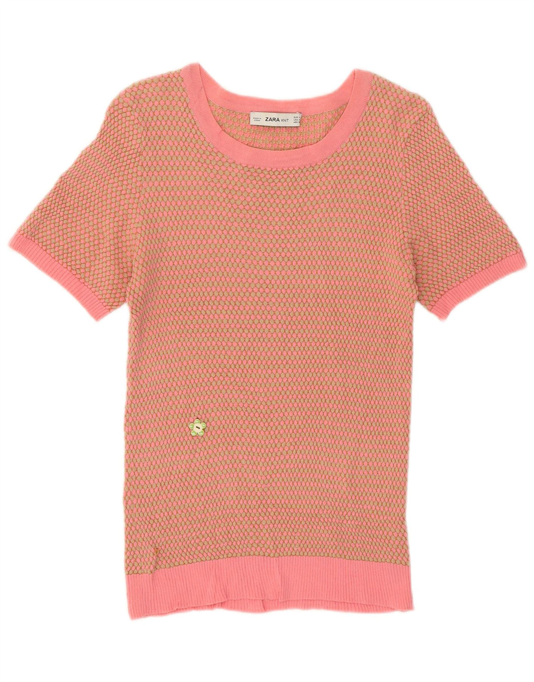 Zara Dame Boat Neck Jumper Sweater UK 12 Medium Pink Geometric