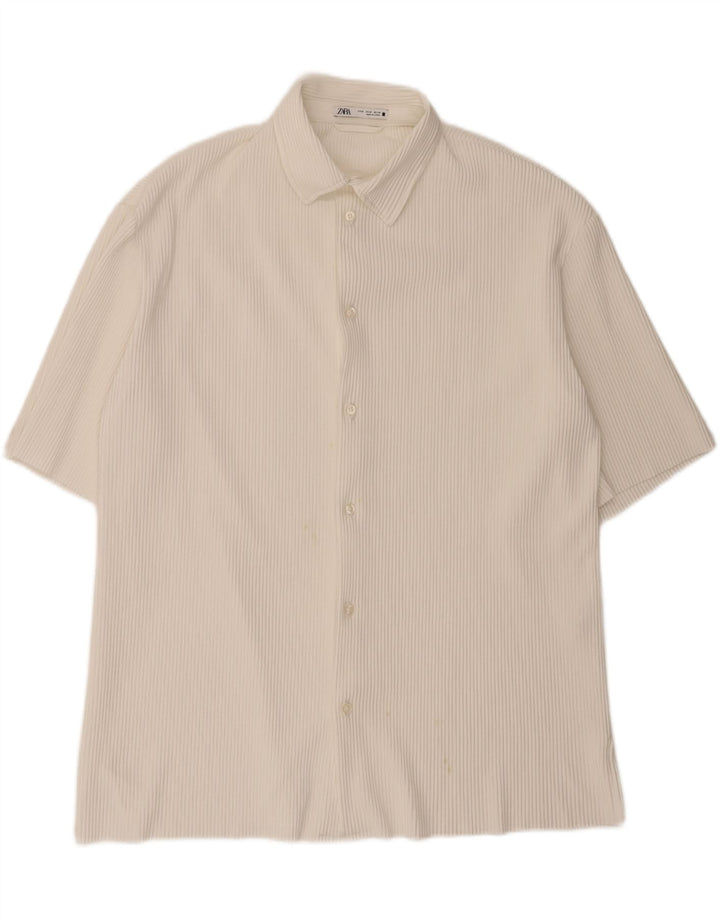 ZARA Mens Short Sleeve Shirt Medium White Polyester Vintage Zara and Second-Hand Zara from Messina Hembry 