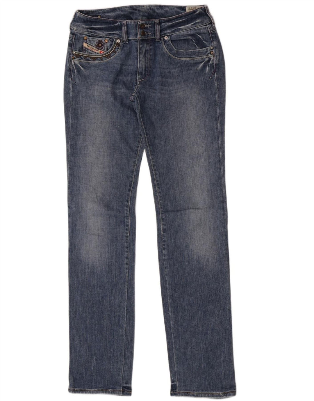 Diesel Dame Ronhar Straight Jeans W32 L34 Blå Bomuld