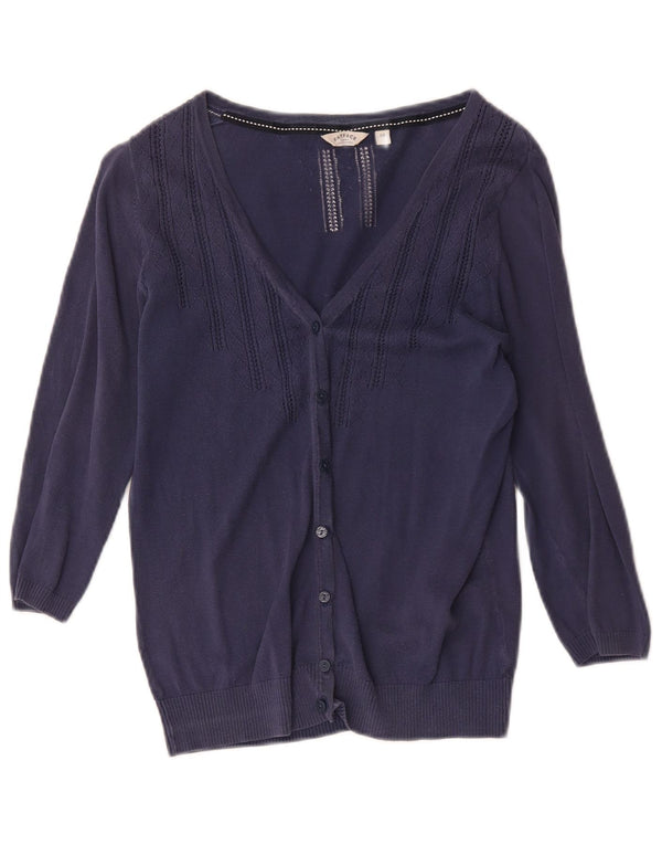 Fat Face Dame 3/4-ærmet cardigan sweater UK 10 Small Navy Blue Cotton