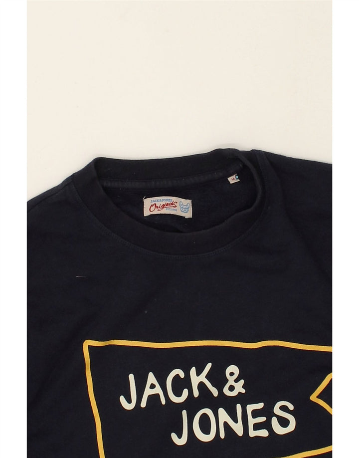 JACK & JONES Mens Graphic Hoodie Jumper Medium Navy Blue Cotton | Vintage Jack & Jones | Thrift | Second-Hand Jack & Jones | Used Clothing | Messina Hembry 