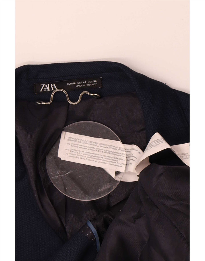 Zara Herre 2-knaps blazerjakke EU 56 XL Marineblå Polyester