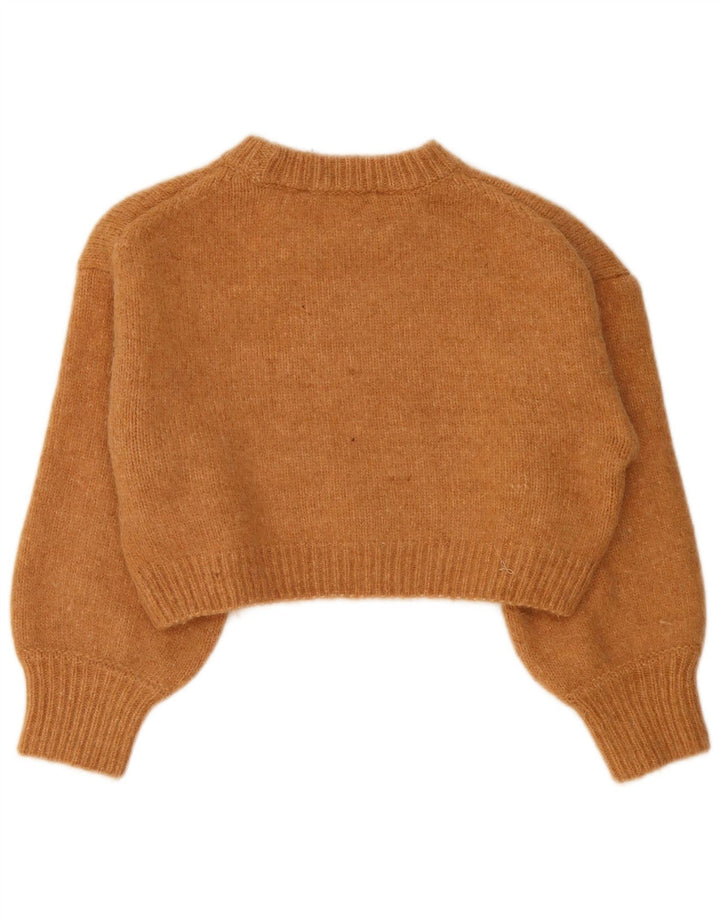 Zara Womens Crop Crew Neck Jumper Sweater UK 14 Medium Beige Nylon