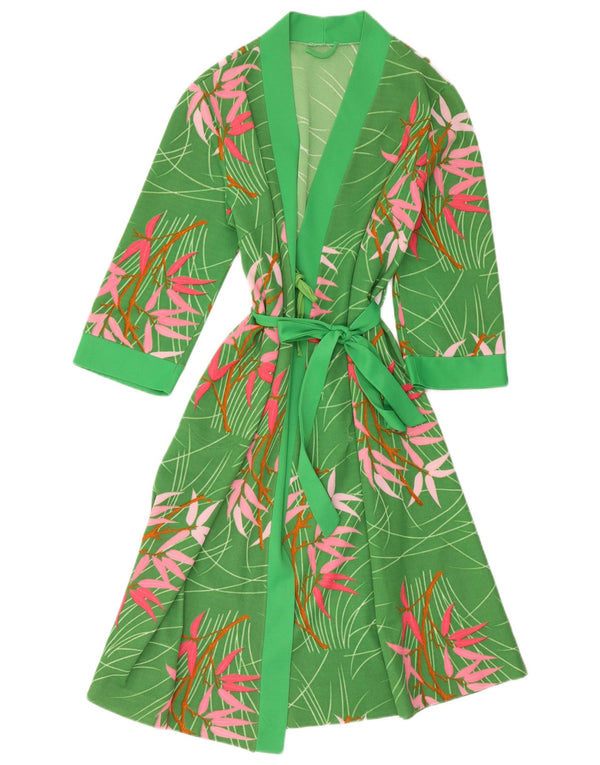 Vintage Dame 3/4 ærmet Robe Kjole IT 46 Large Green Floral