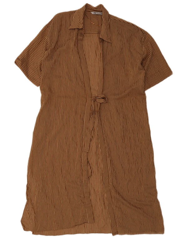 Zara Womens Oversized Robe Dress UK 10 Small Brown Pinstripe