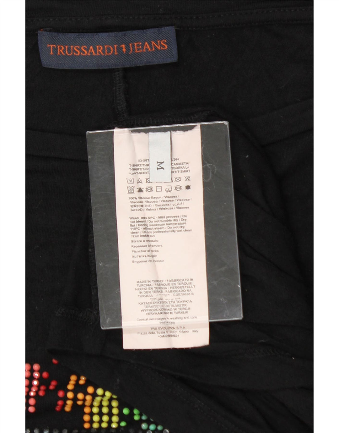 TRUSSARDI JEANS Womens Oversized Graphic T-Shirt Top UK 14 Medium Black Vintage Trussardi Jeans and Second-Hand Trussardi Jeans from Messina Hembry 