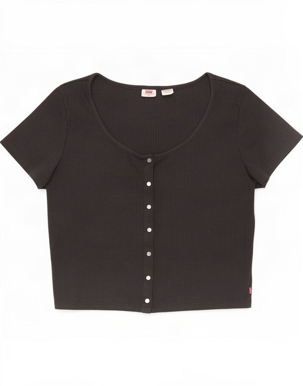 Levi's Womens Crop kortærmet skjortebluse UK 18 XL Sort bomuld